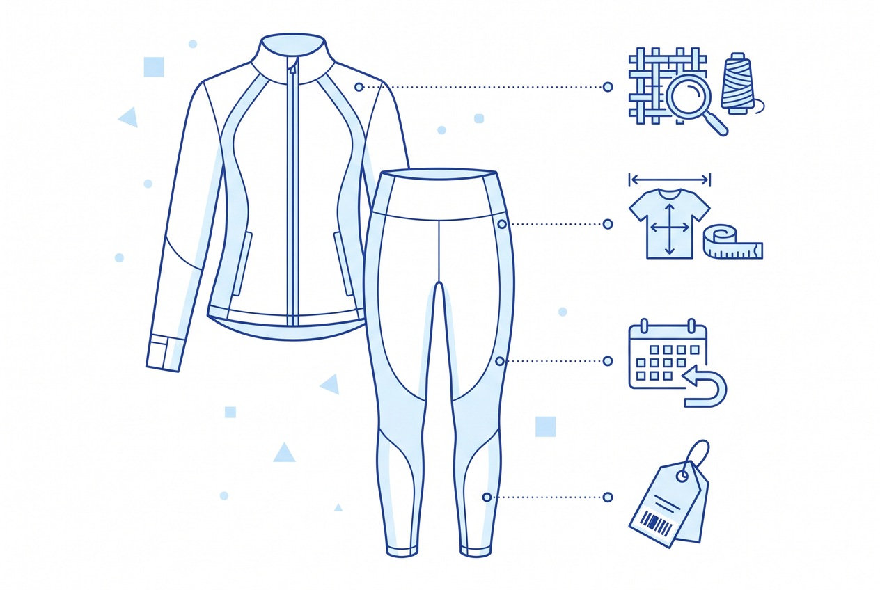 Activewear sale checklist with fabric and return markers